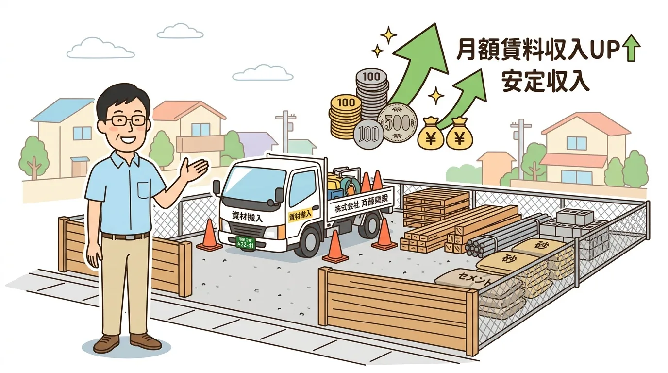 郊外の土地が資材置き場として活用されているイメージ