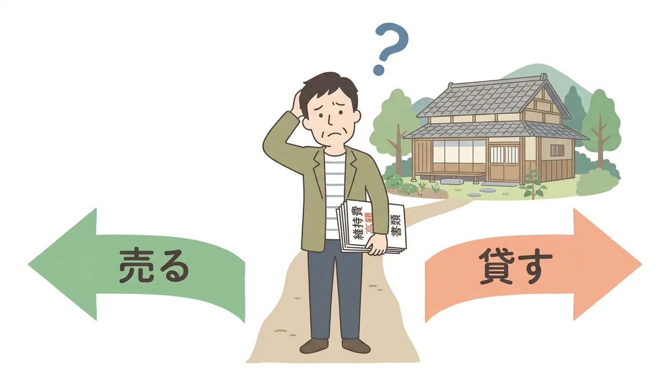売却か賃貸かで悩むイラスト