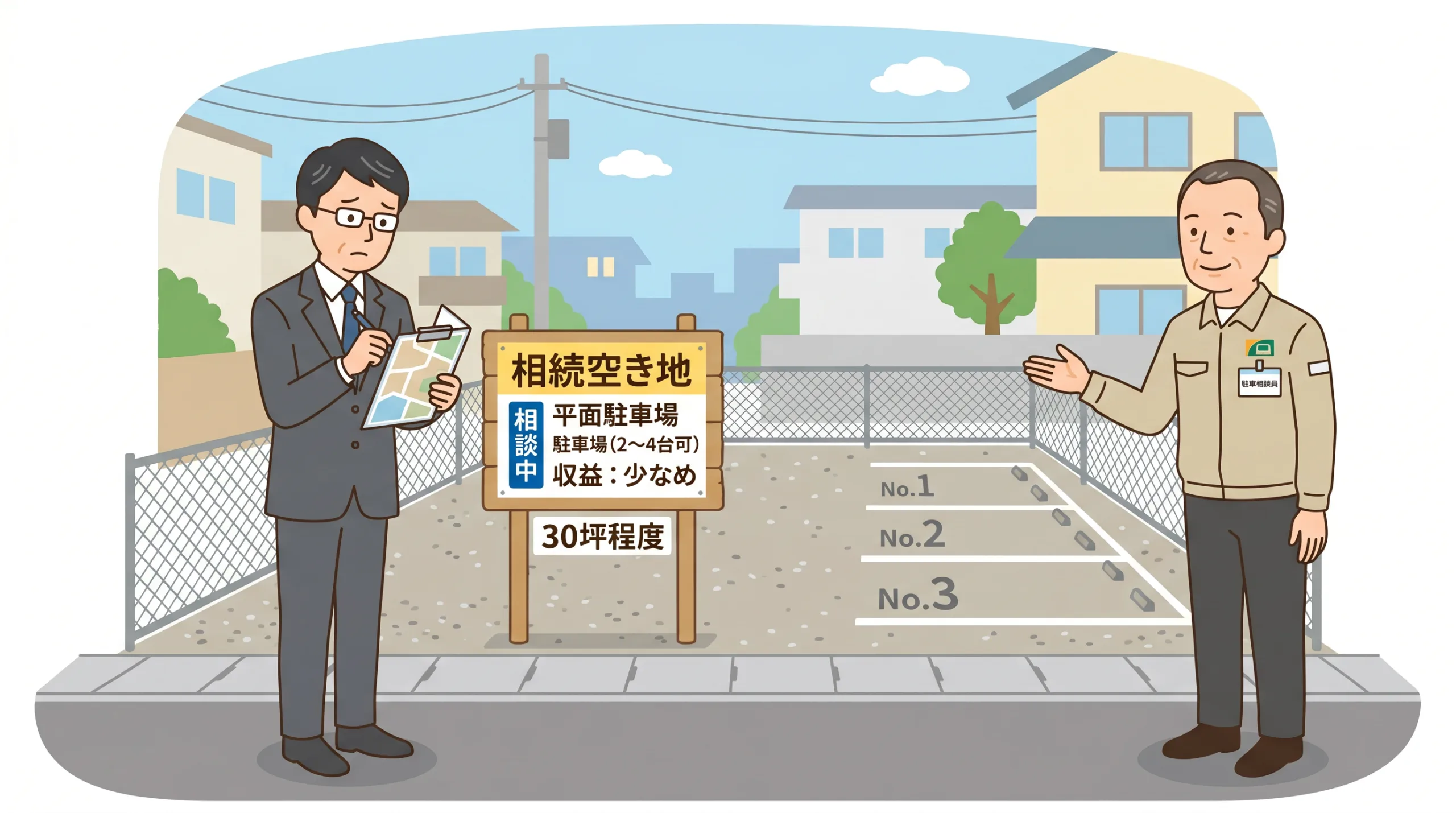 30坪の空き地活用についてアドバイザーに相談する男性