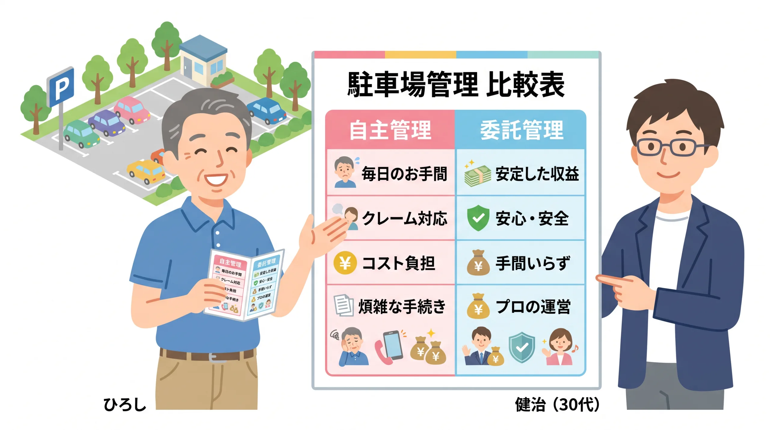 業者委託のメリットを理解し安心する男性